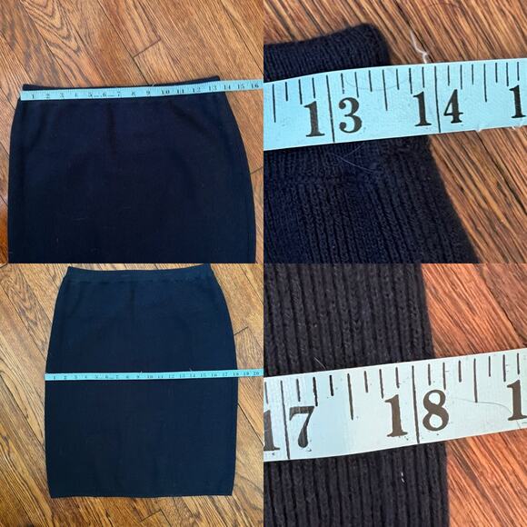 90s Vintage Navy Blue Knit Pencil Skirt Size 6 Straight Midi Elastic Waist Basic - Picture 9 of 14